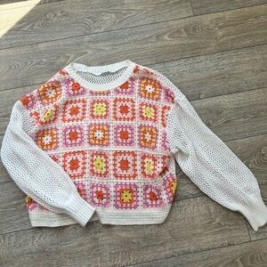 ZARA PINK & ORANGE CROCHET SWEATER